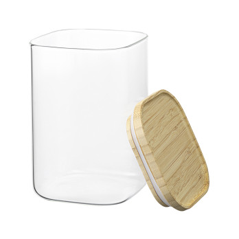 Банка для хранения прямоугольная Smart Solutions Glass Bamboo, 1,1 л